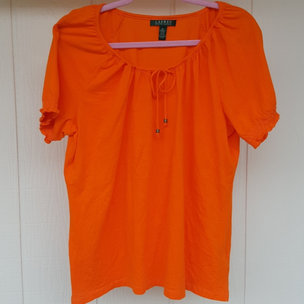 🤗 NEW LRL XL Sunshine Orange Smocked Peasant Top